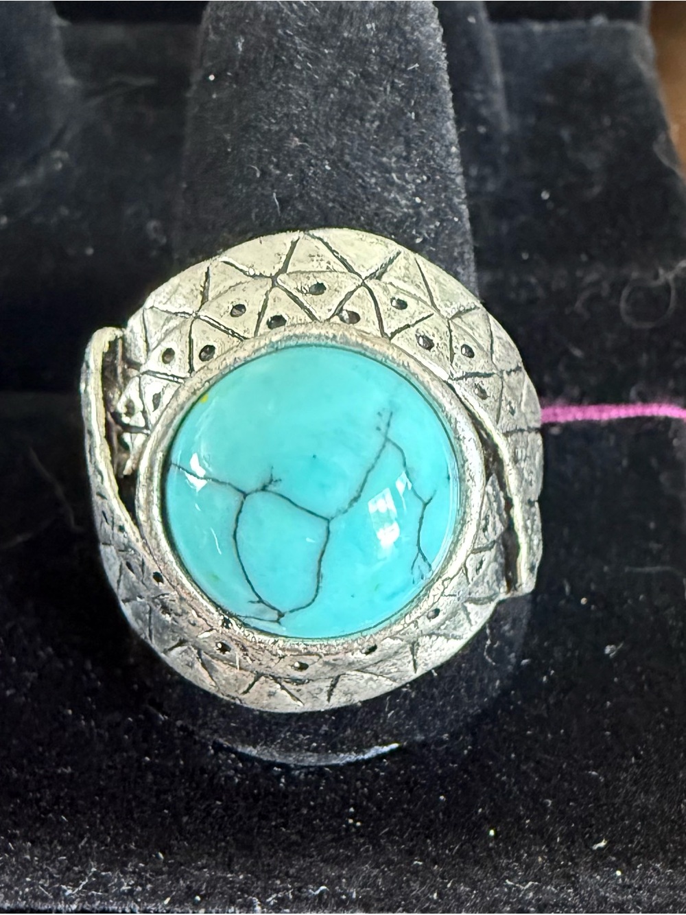Silver-Tone Ring with Turquoise Stone - Blue